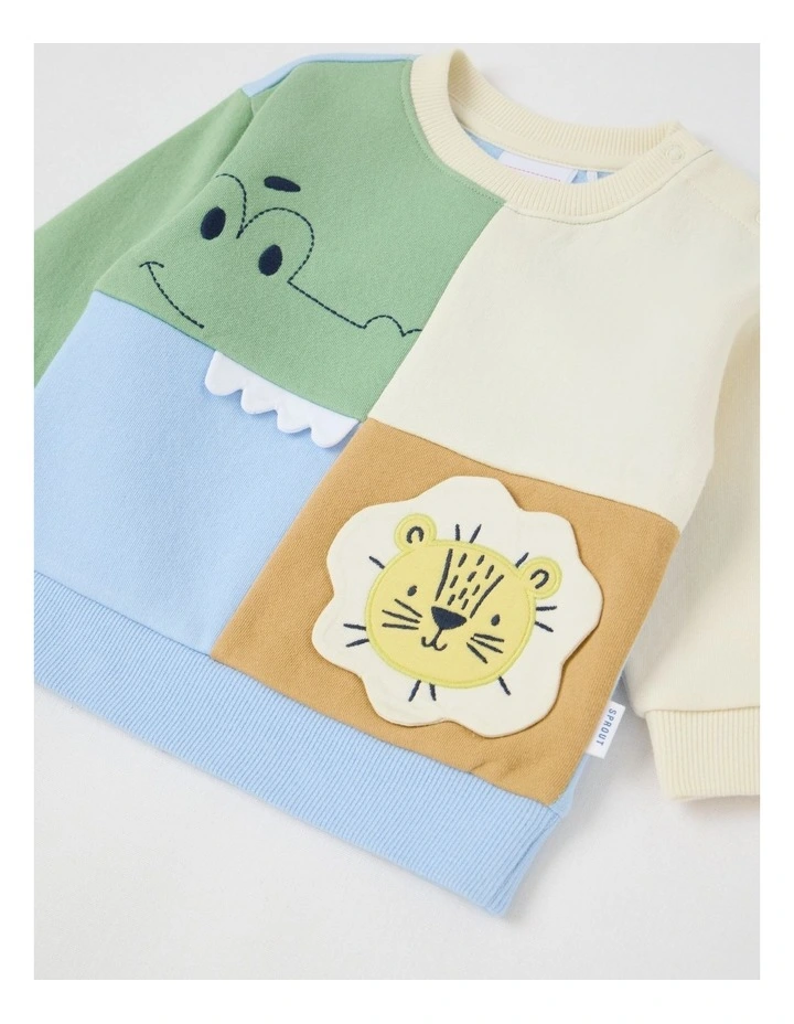 Colour Block Applique Crew Sweat Top in Assorted image 4