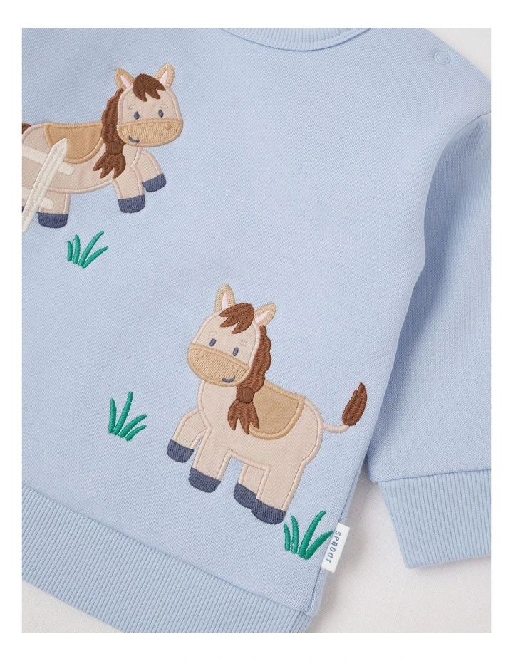 Applique Farm Sweat Top in Bluestone image 4