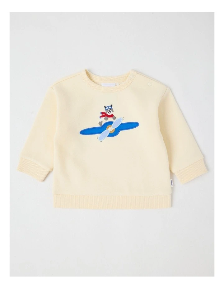 Airplane Applique Sweat Top in Bone image 1