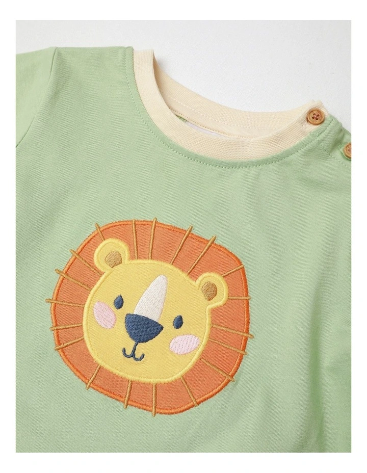 Lion Face Applique T-shirt in Light Khaki image 2