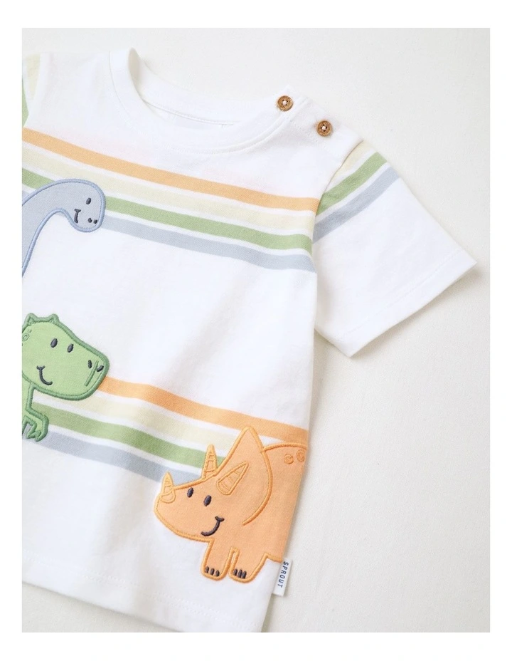 Dino Stripe T/Shirt in White image 2