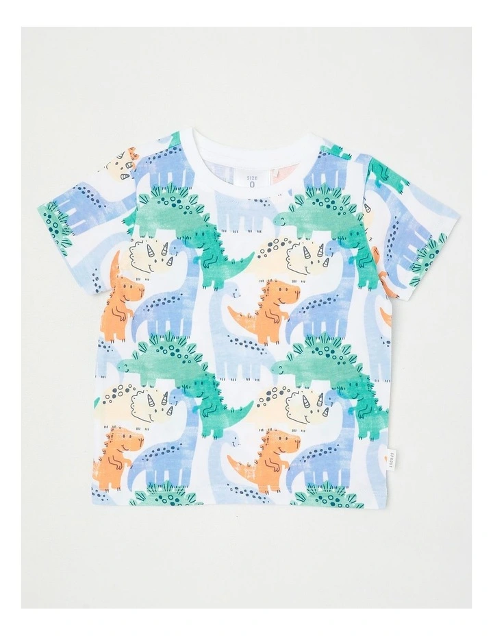 Essentials Watercolour Dino T-Shirt in White image 1