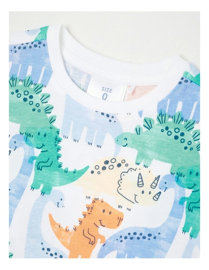 Essentials Watercolour Dino T-Shirt in White image 2