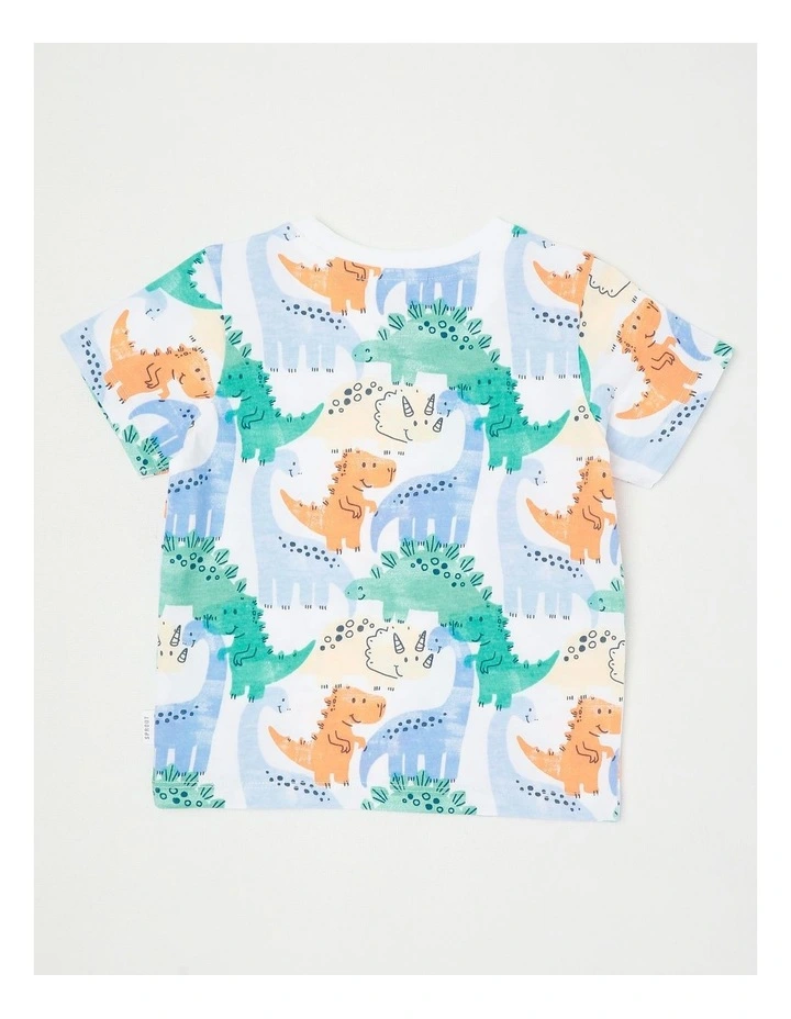 Essentials Watercolour Dino T-Shirt in White image 3