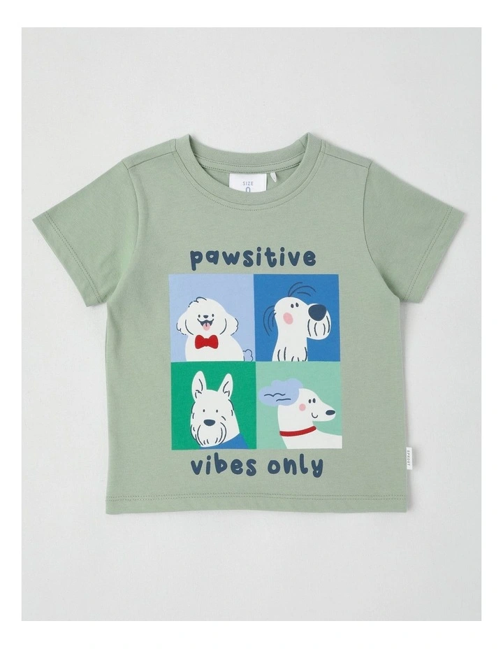 Essentials Pawsitive Dogs T-Shirt in Light Khaki image 1