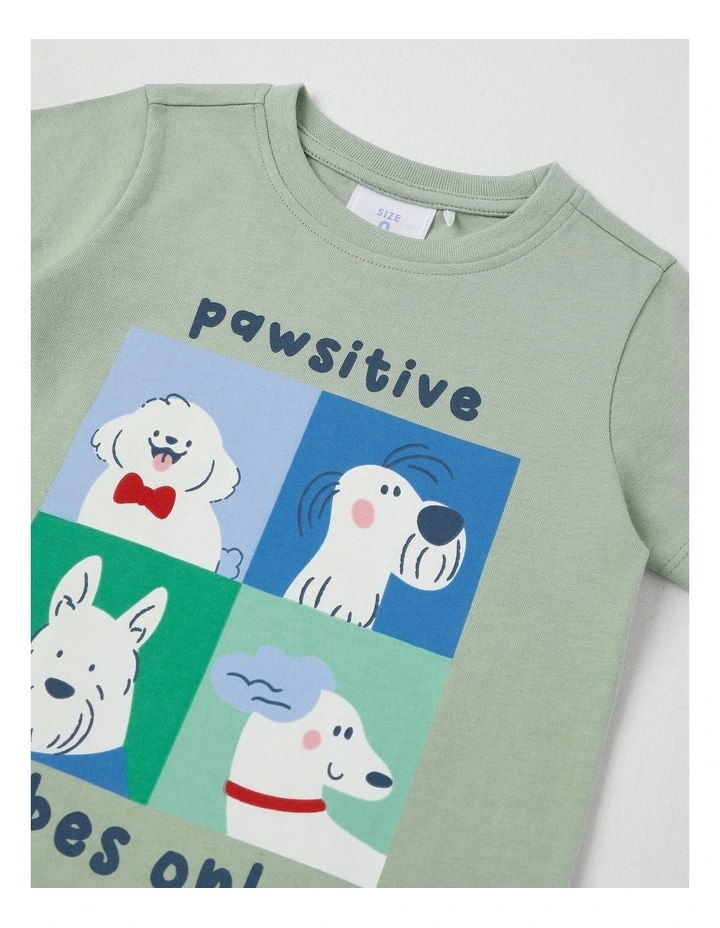 Essentials Pawsitive Dogs T-Shirt in Light Khaki image 2