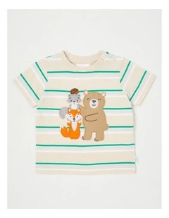 Stripe Forest Animal Applique T-Shirt in Bone