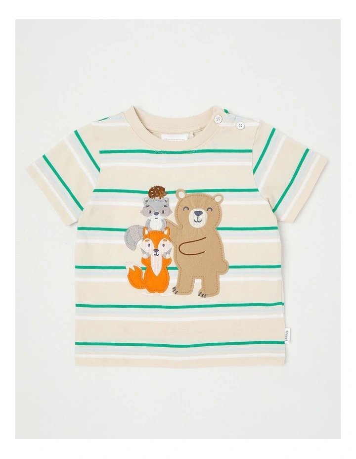 Stripe Forest Animal Applique T-Shirt in Bone image 1
