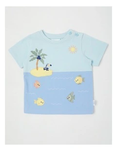 Spliced Applique T-Shirt in Bluestone