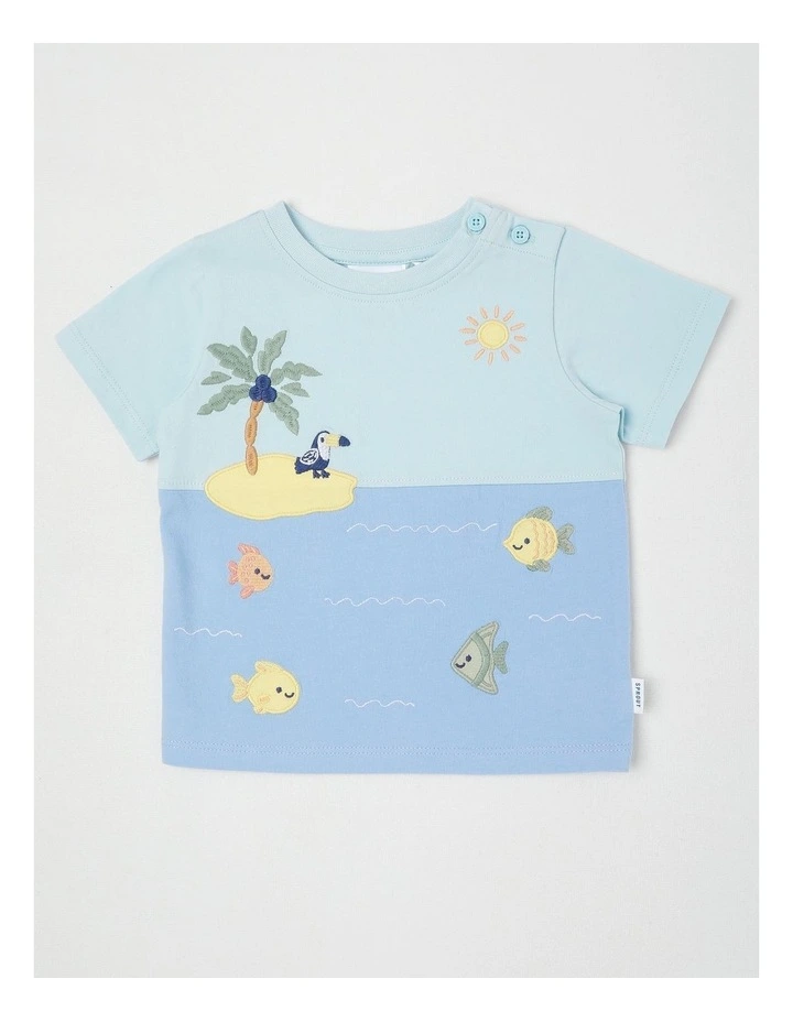 Spliced Applique T-Shirt in Bluestone image 1