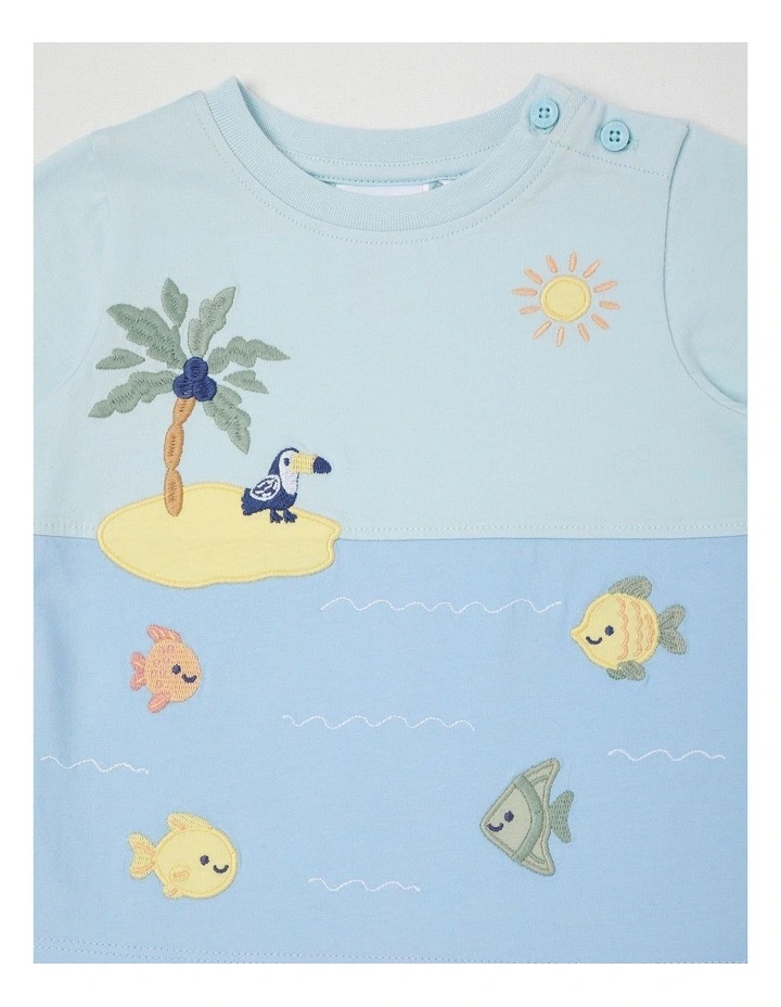 Spliced Applique T-Shirt in Bluestone image 2