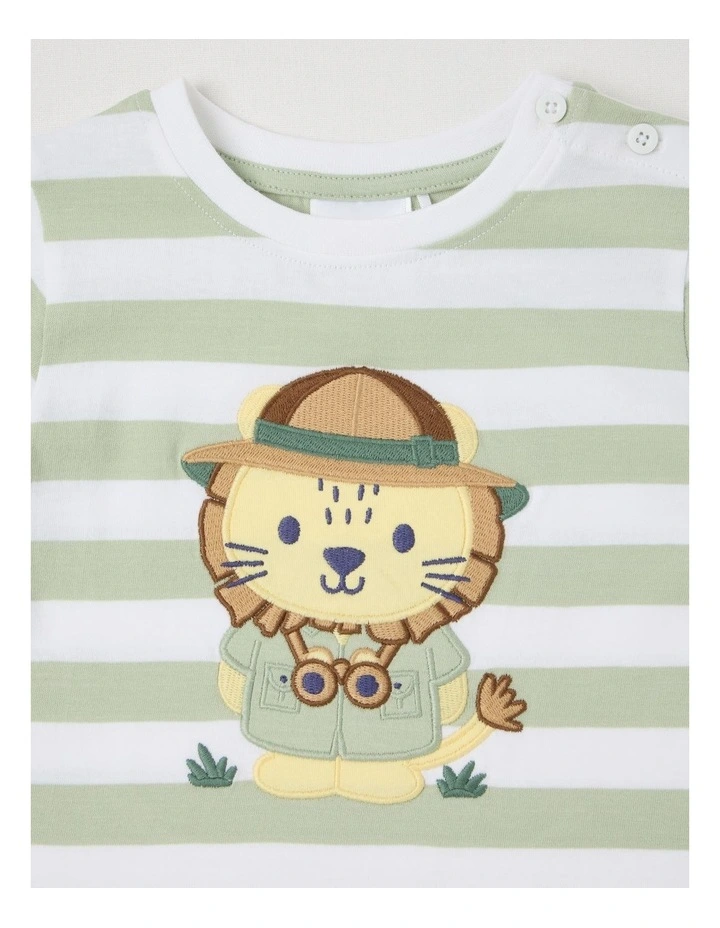 Stripe Safari Lion T-Shirt in Light Khaki image 2