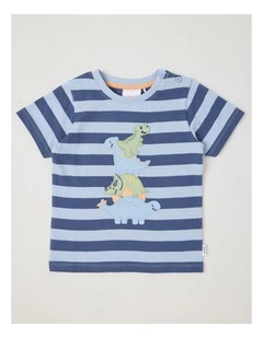 Stripe Dino Stack T-Shirt in Bluestone