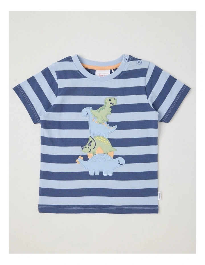Stripe Dino Stack T-Shirt in Bluestone image 1