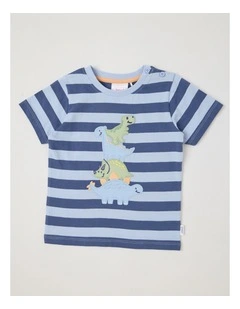 Stripe Dino Stack T-Shirt in Bluestone