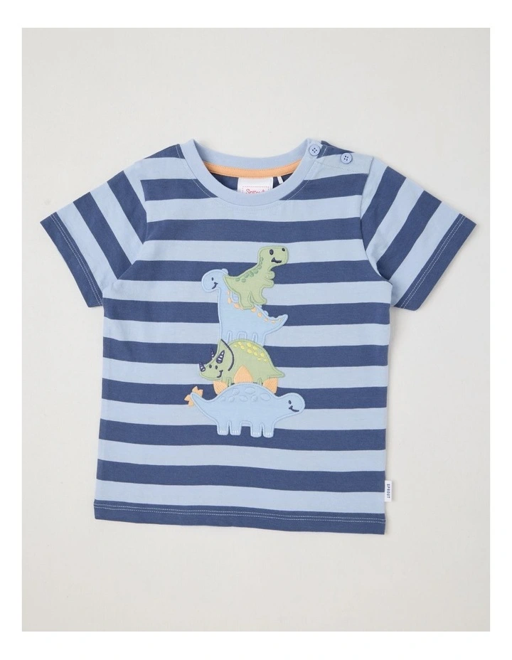 Stripe Dino Stack T-Shirt in Bluestone image 1