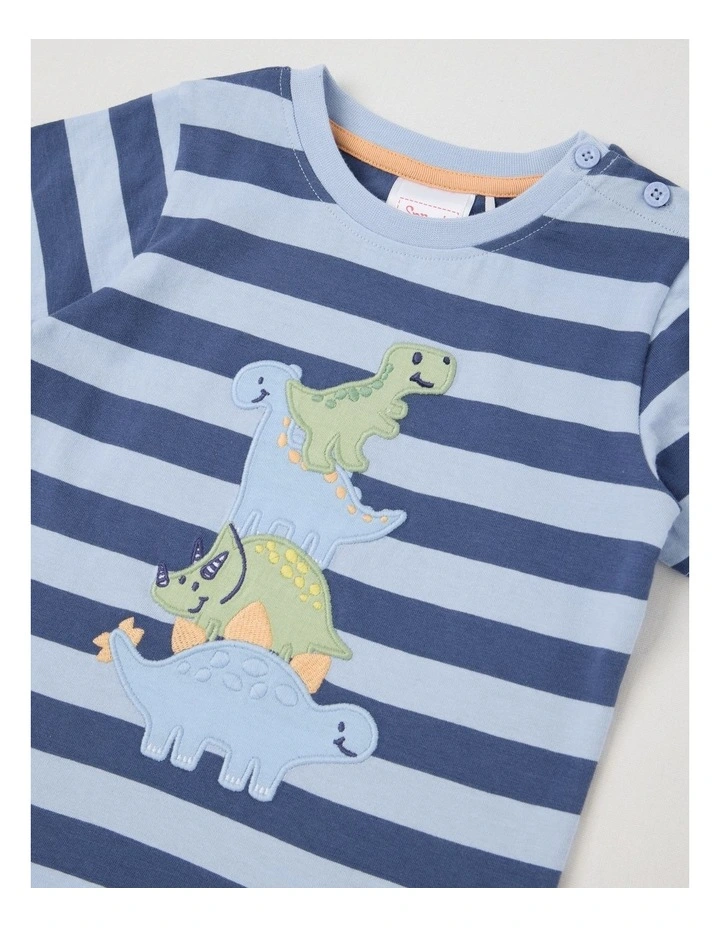 Stripe Dino Stack T-Shirt in Bluestone image 2