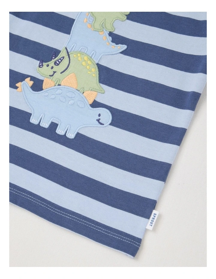 Stripe Dino Stack T-Shirt in Bluestone image 4