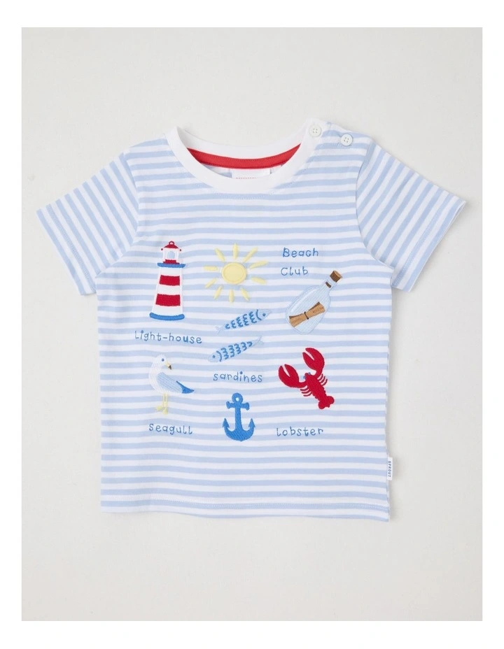 Stripe Beach Club T-Shirt in Bluestone image 1