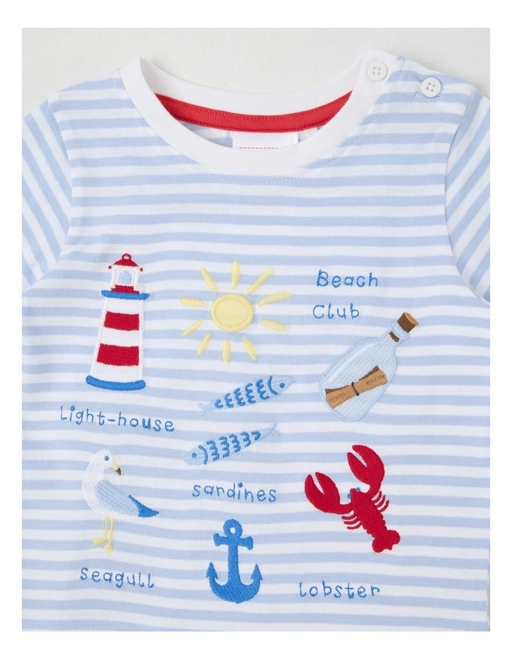 Stripe Beach Club T-Shirt in Bluestone image 2