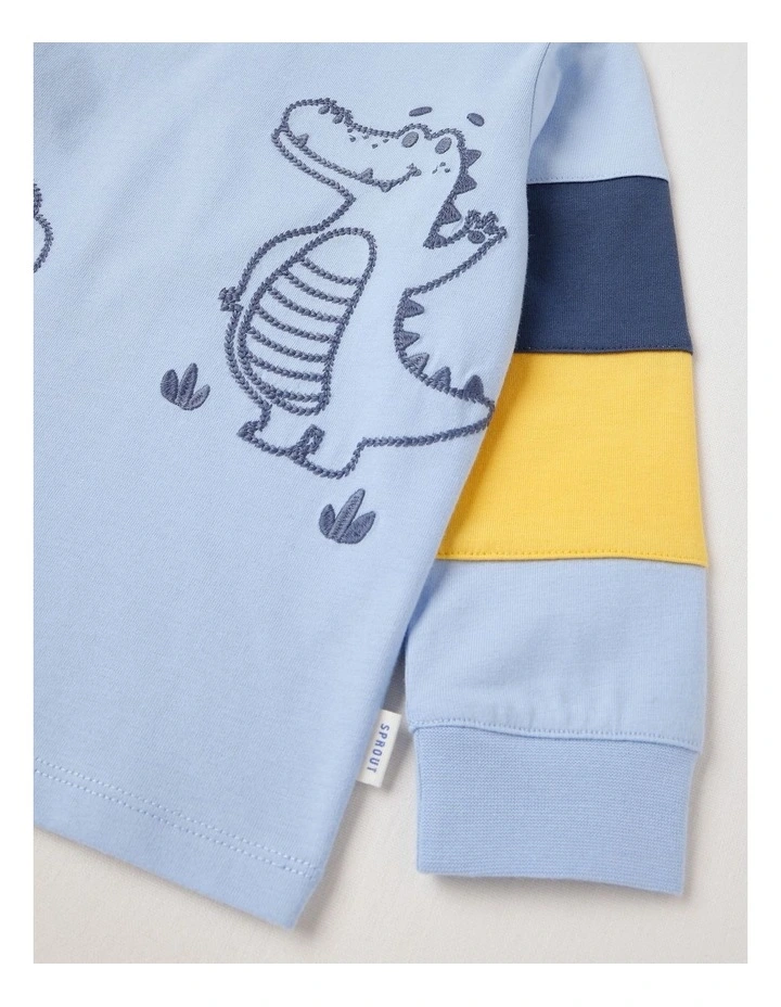 Colour Block Sleeve Jungle T/Shirt in Bluestone image 2