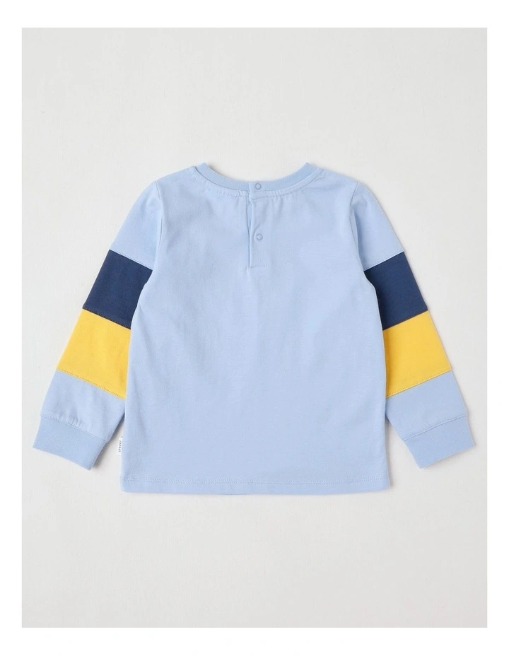 Colour Block Sleeve Jungle T/Shirt in Bluestone image 3