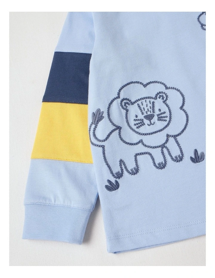 Colour Block Sleeve Jungle T/Shirt in Bluestone image 4