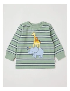 Yarndye Stripe Animal Stack T/Shirt in Green