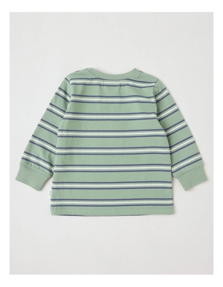 Yarndye Stripe Animal Stack T/Shirt in Green image 3
