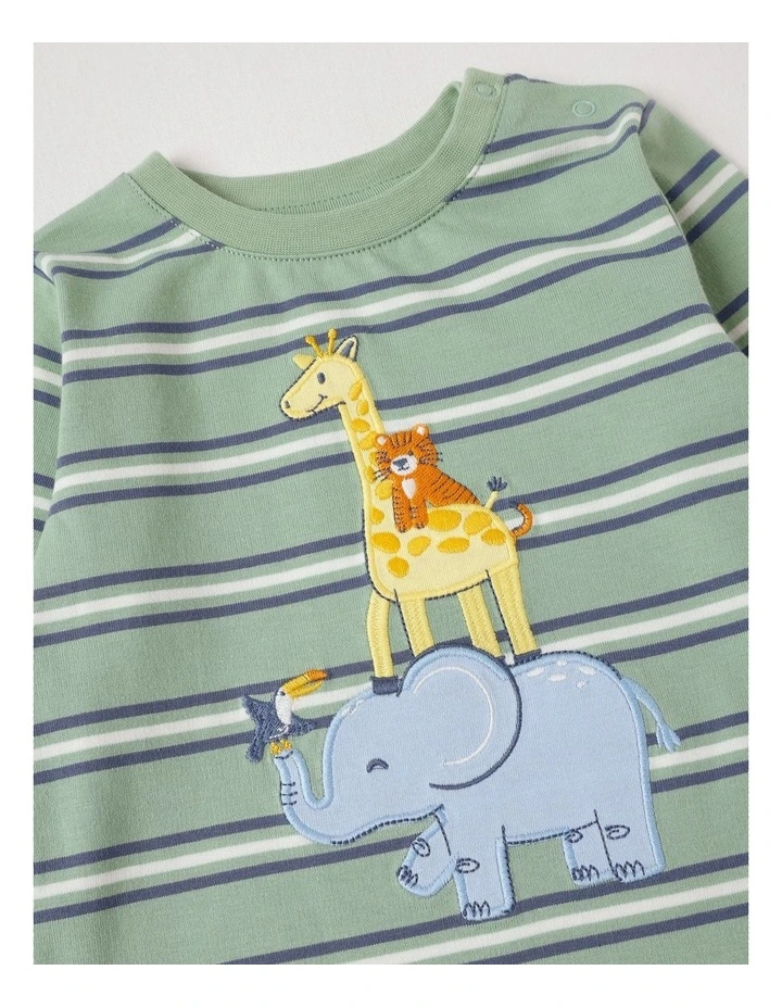 Yarndye Stripe Animal Stack T/Shirt in Green image 4