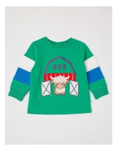 Colour Block Sleeve Barnyard T/Shirt in Bright Green