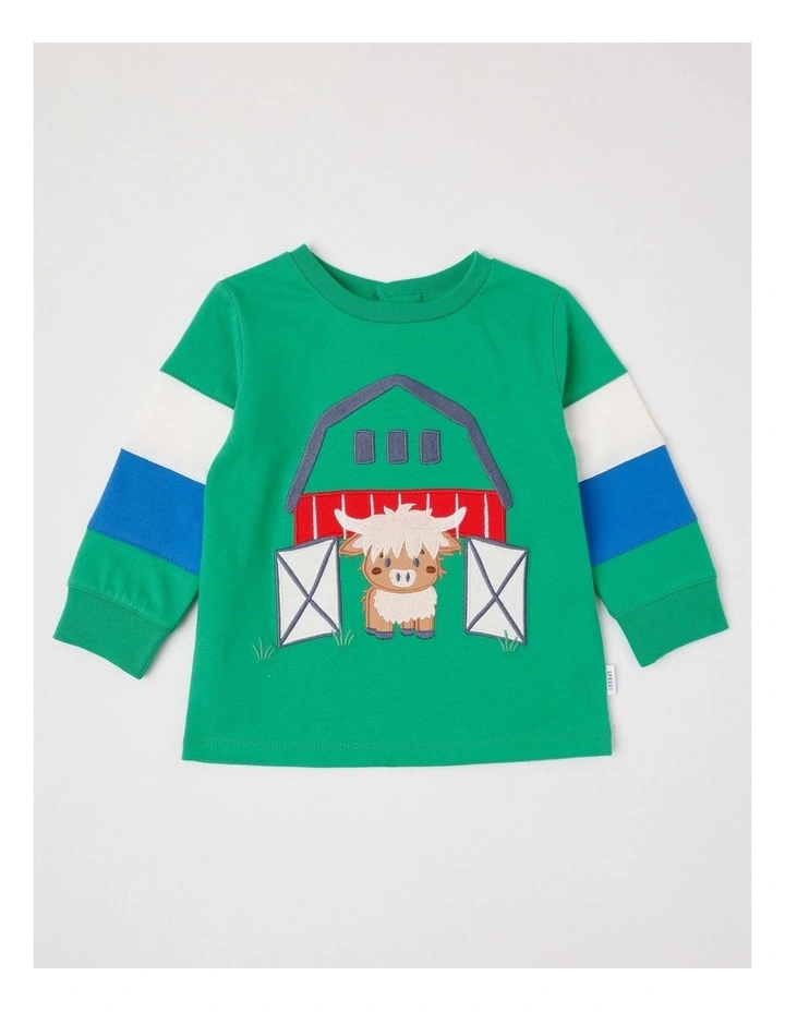 Colour Block Sleeve Barnyard T/Shirt in Bright Green image 1