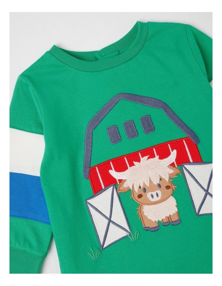 Colour Block Sleeve Barnyard T/Shirt in Bright Green image 2