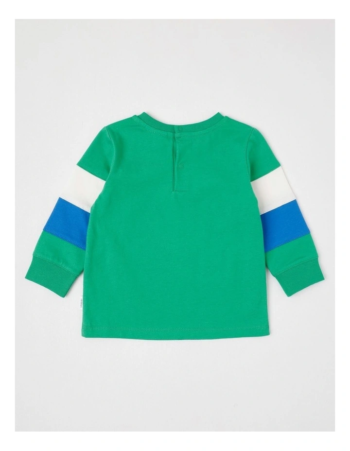 Colour Block Sleeve Barnyard T/Shirt in Bright Green image 3