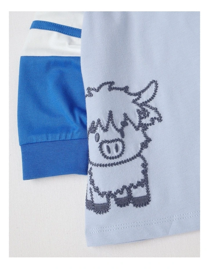 Contrast Sleeve Band Farm T/Shirt in Bluestone image 4