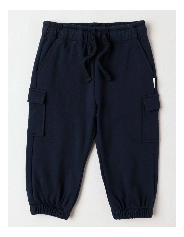 Fleece Cargo Trackpants in Navy image 1