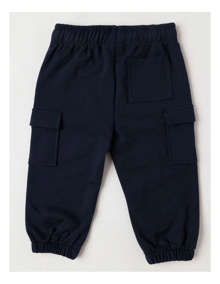 Fleece Cargo Trackpants in Navy image 3