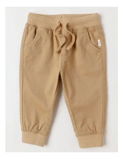 Rib Waist Chino Pants in Tan