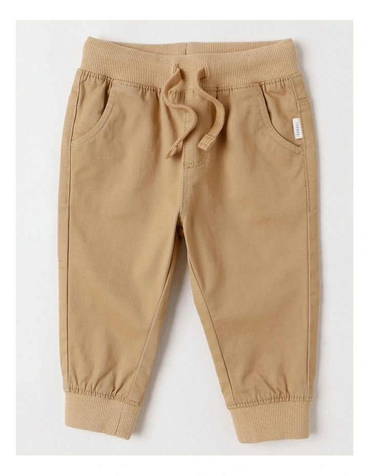 Rib Waist Chino Pants in Tan image 1