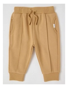 Knit Pin Tuck Trackpants in Tan
