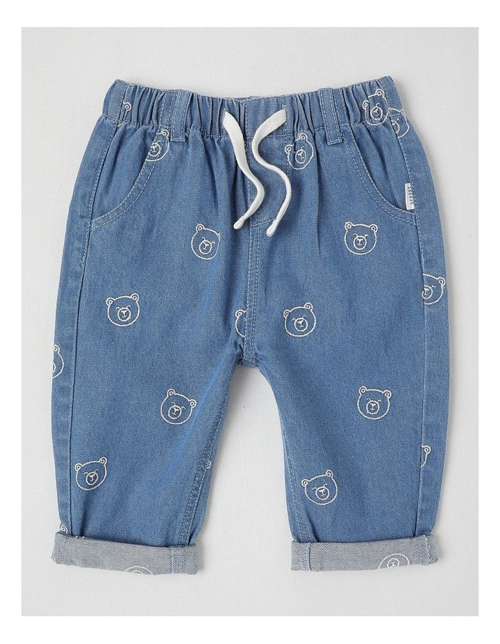 Bear Embroidered Denim Pants in Denim image 1