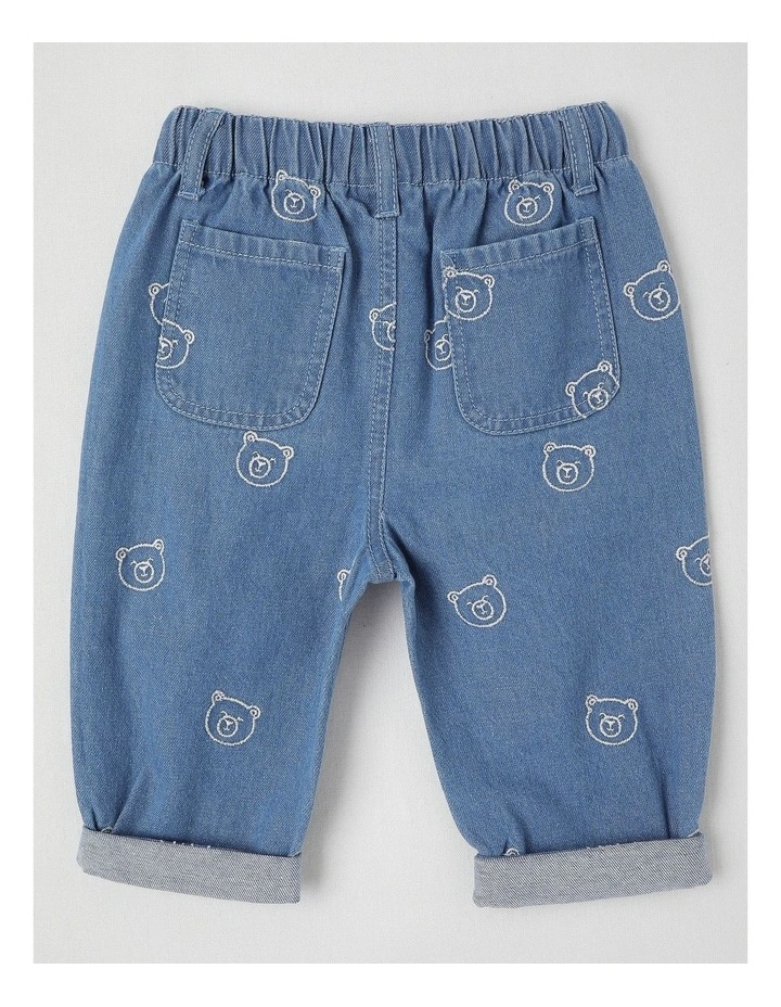 Bear Embroidered Denim Pants in Denim image 3