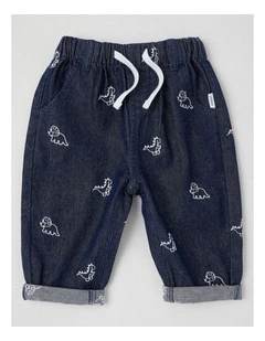 Dino Embroidered Pants in Denim