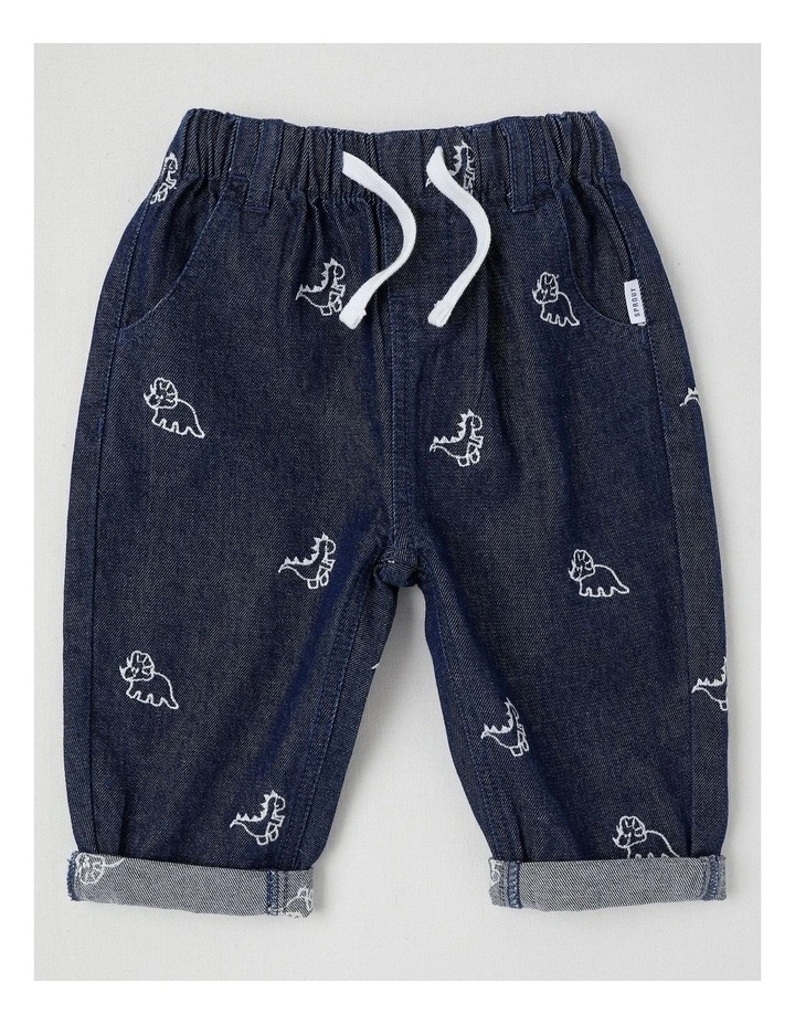 Dino Embroidered Pants in Denim image 1