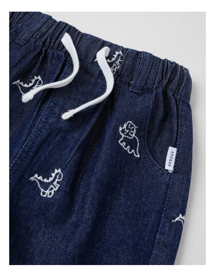 Dino Embroidered Pants in Denim image 2