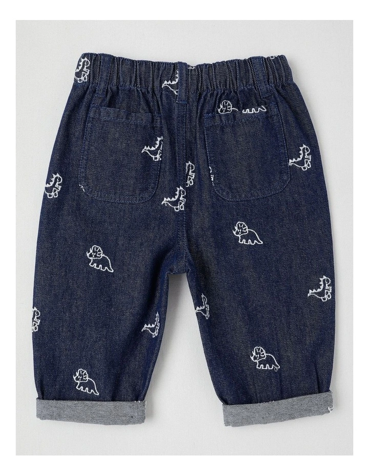 Dino Embroidered Pants in Denim image 3