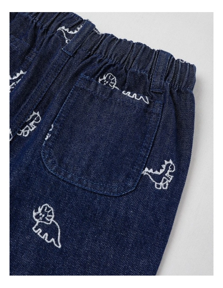 Dino Embroidered Pants in Denim image 4