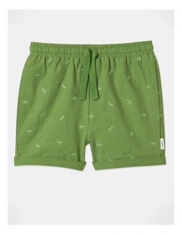 Tiger Embroidery Linen Blend Short in Light Green
