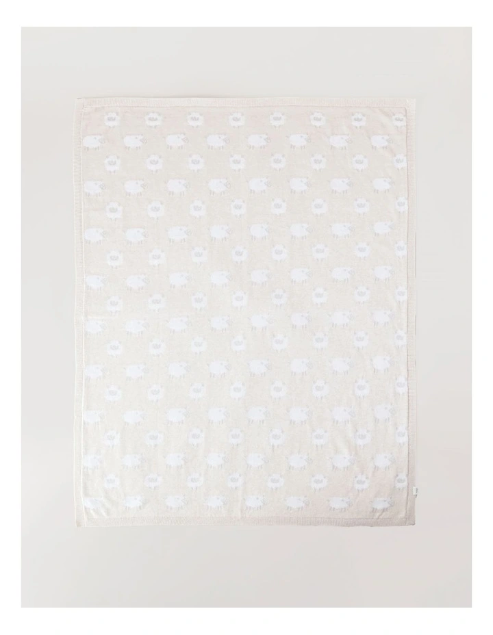 Newborn Sheep Knit Blanket in Oat Marle image 1