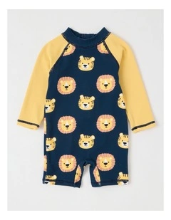 One Piece Lion Swimwear in Blue Patent